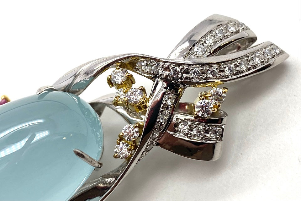 Aquamarine Pt900/K18/WG(NC)アクアマリン ルビー サファイヤ ダイヤモンドネックレス (NO.48005)