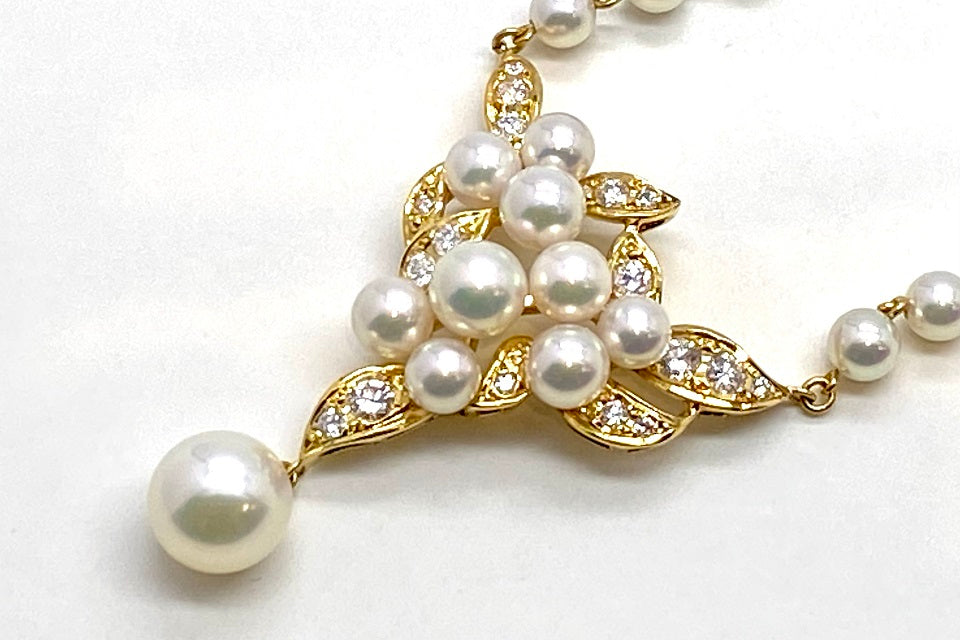 MIKIMOTO 【ミキモト】K18アコヤパール ダイヤネックレス (NO.48138-B ...