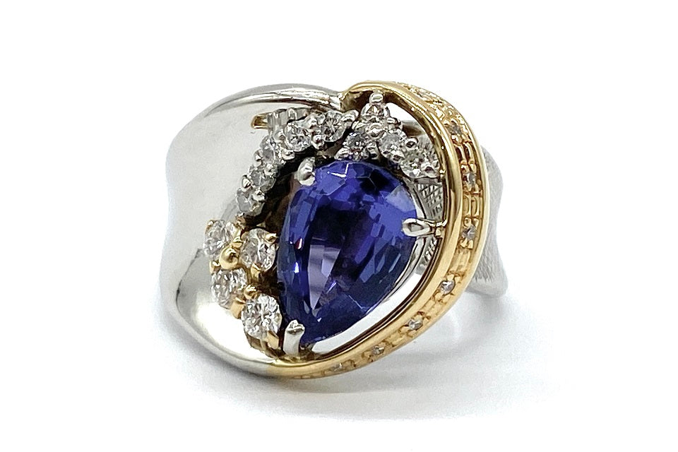 Tanzanite Pt900/K18タンザナイト ダイヤモンドリング (NO.48565)