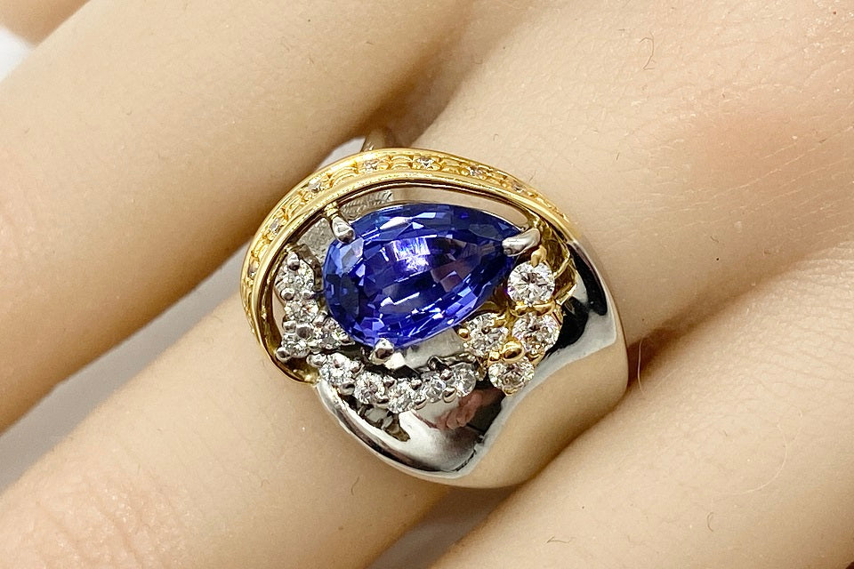 Tanzanite Pt900/K18タンザナイト ダイヤモンドリング (NO.48565)