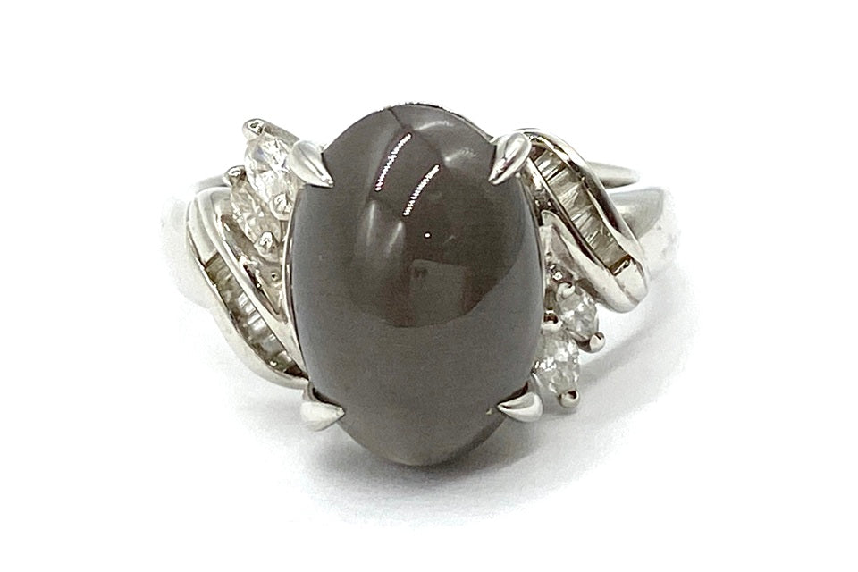 Sillimanite Cat’s Eye Pt900シリマナイトキャッツアイ ダイヤモンドリング (NO.49065)