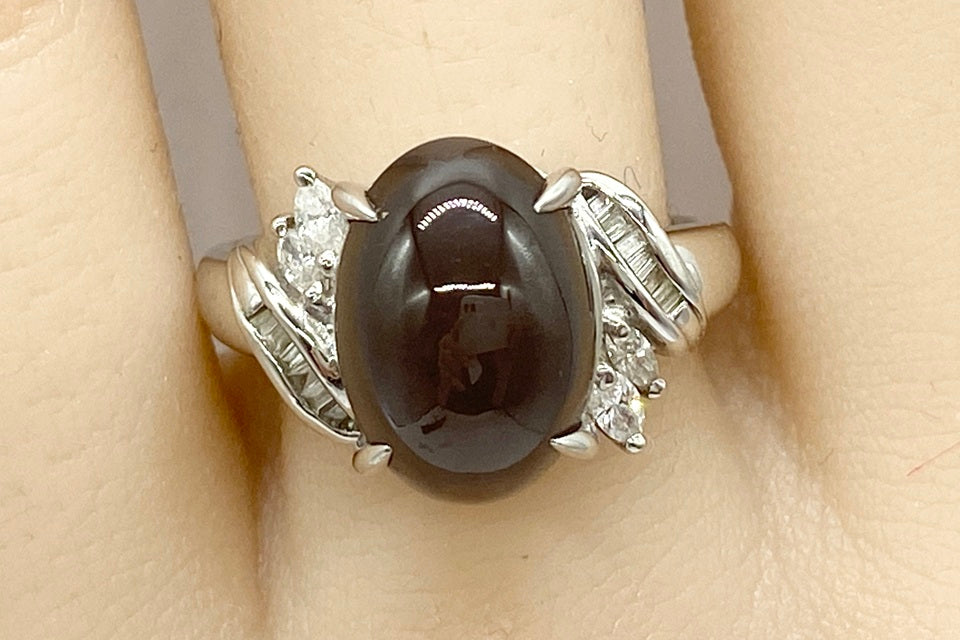 Sillimanite Cat’s Eye Pt900シリマナイトキャッツアイ ダイヤモンドリング (NO.49065)