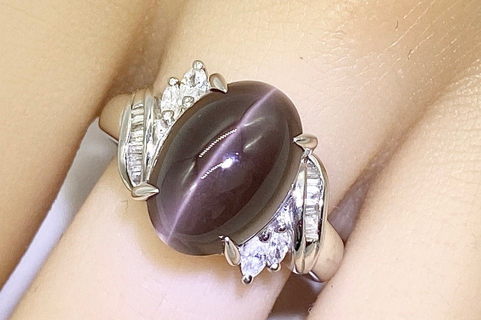 Sillimanite Cat’s Eye Pt900シリマナイトキャッツアイ ダイヤモンドリング (NO.49065)