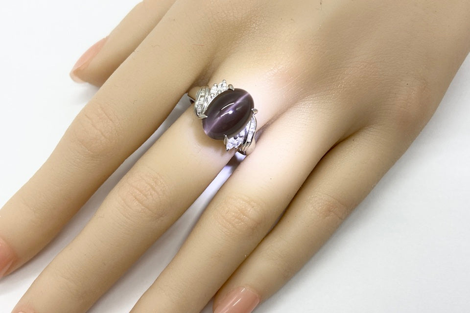 Sillimanite Cat’s Eye Pt900シリマナイトキャッツアイ ダイヤモンドリング (NO.49065)