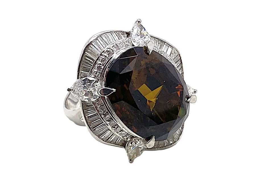 Brown Tourmaline Pt900ブラウントルマリン ダイヤモンドリング (NO