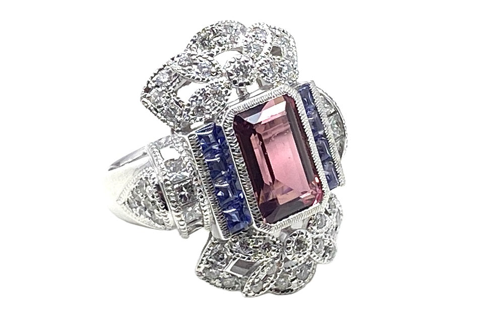 Pink Tourmaline Pt900ピンクトルマリン タンザナイト ダイヤモンドリング (NO.49090)