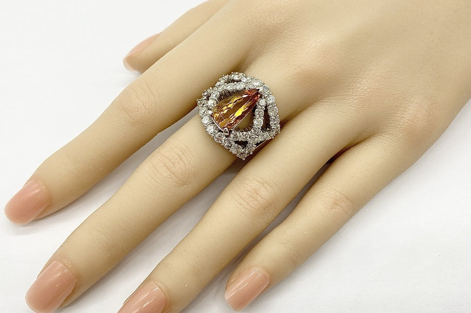 【Imperial topaz】Pt900インペリアルトパーズ ダイヤモンドリング (NO.49162)