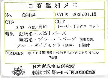Blue Topaz Pt900ブルートパーズ 処理ブルー/カラーレスダイヤモンドリング (NO.49181)