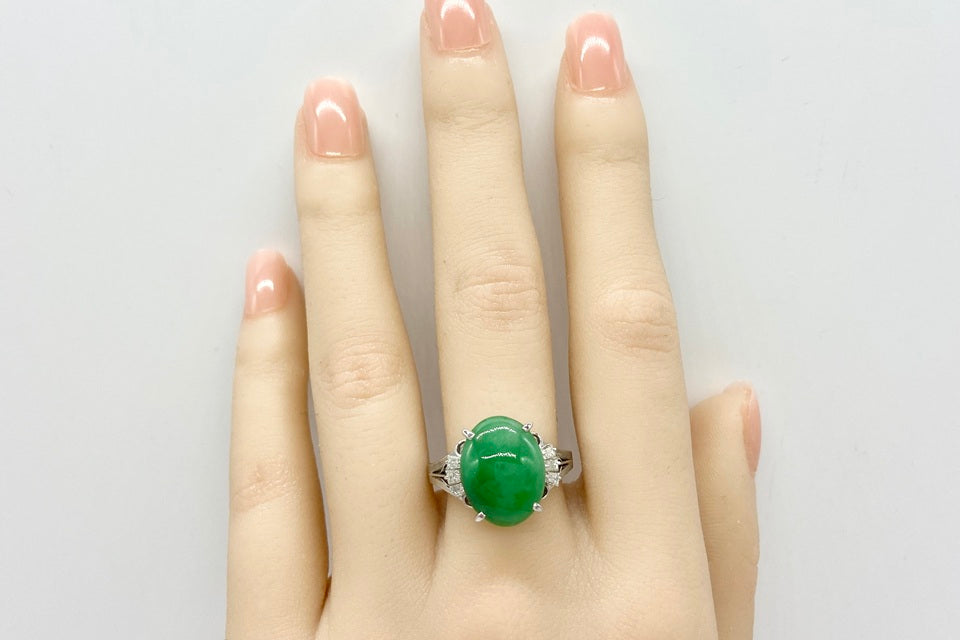 【Jadeite】Pt900翡翠 ダイヤモンドリング (NO.49189)