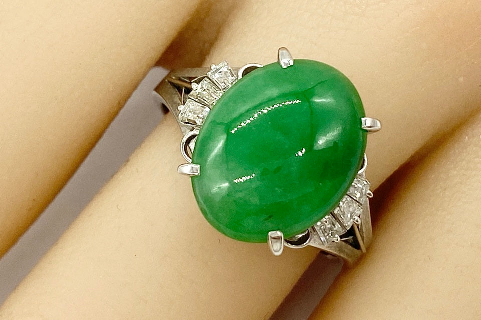 【Jadeite】Pt900翡翠 ダイヤモンドリング (NO.49189)