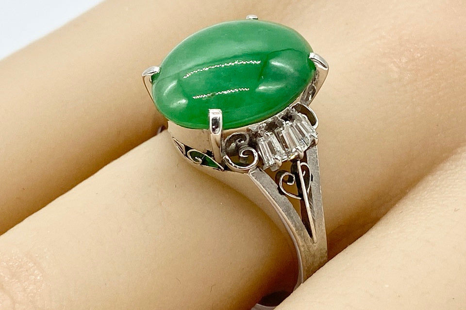 【Jadeite】Pt900翡翠 ダイヤモンドリング (NO.49189)