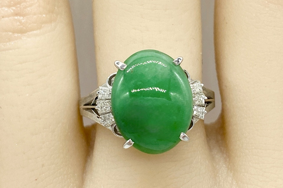 【Jadeite】Pt900翡翠 ダイヤモンドリング (NO.49189)
