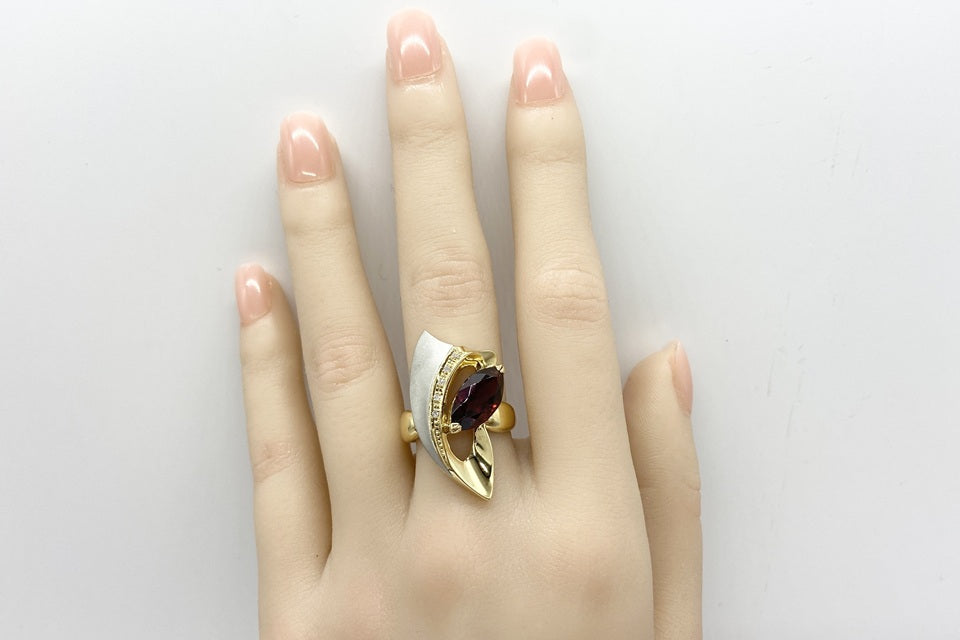 Garnet Pt900/K18ガーネット ダイヤモンドリング (NO.49216)