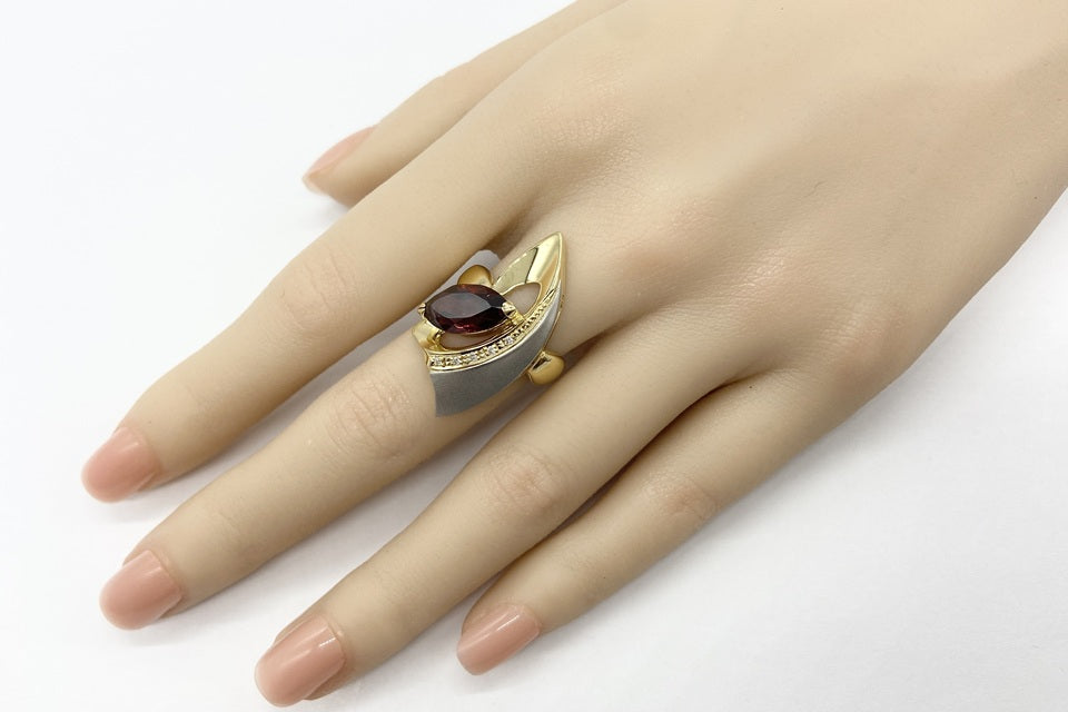 Garnet Pt900/K18ガーネット ダイヤモンドリング (NO.49216)