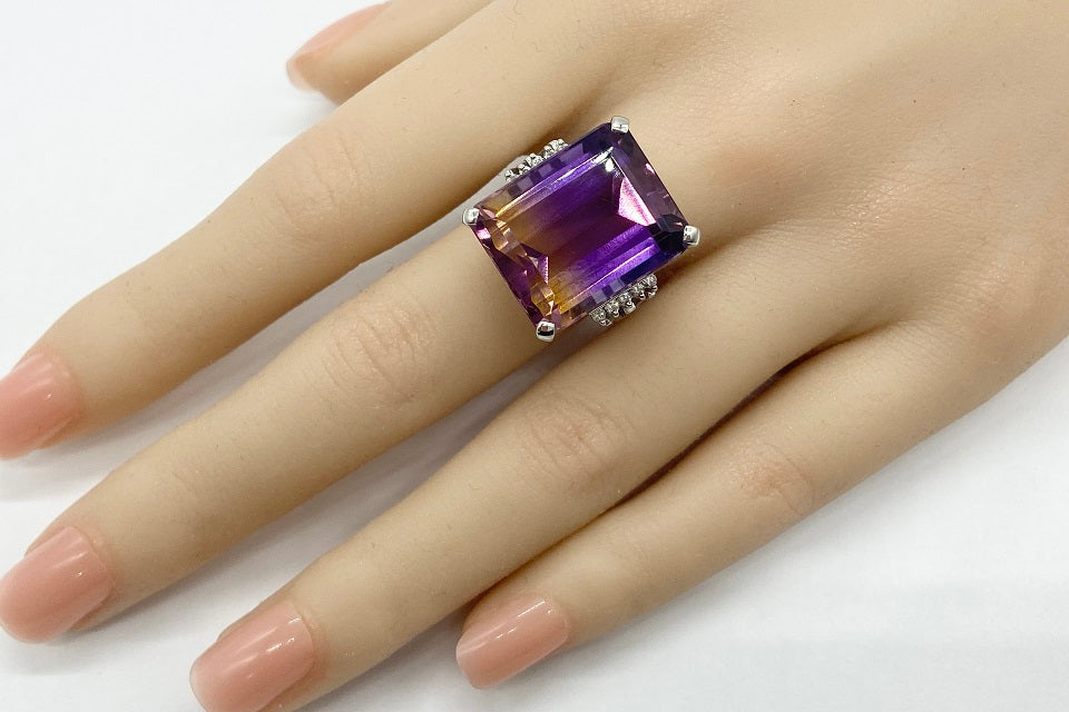 Ametrine Pt900アメトリン ダイヤモンドリング (NO.49222)