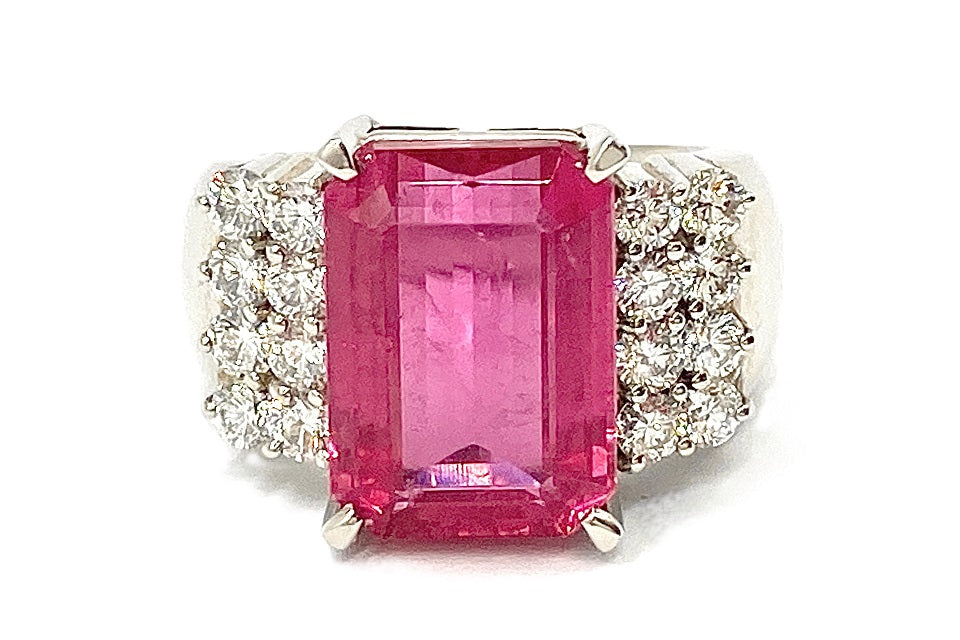 【Pink Tourmaline】Pt900ピンクトルマリン ダイヤモンドリング (NO.49234)