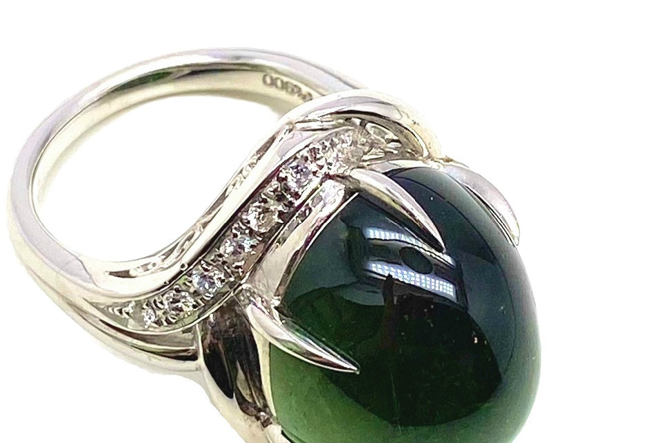 Green Tourmaline Pt900グリーントルマリン ダイヤモンドリング (NO.49239）