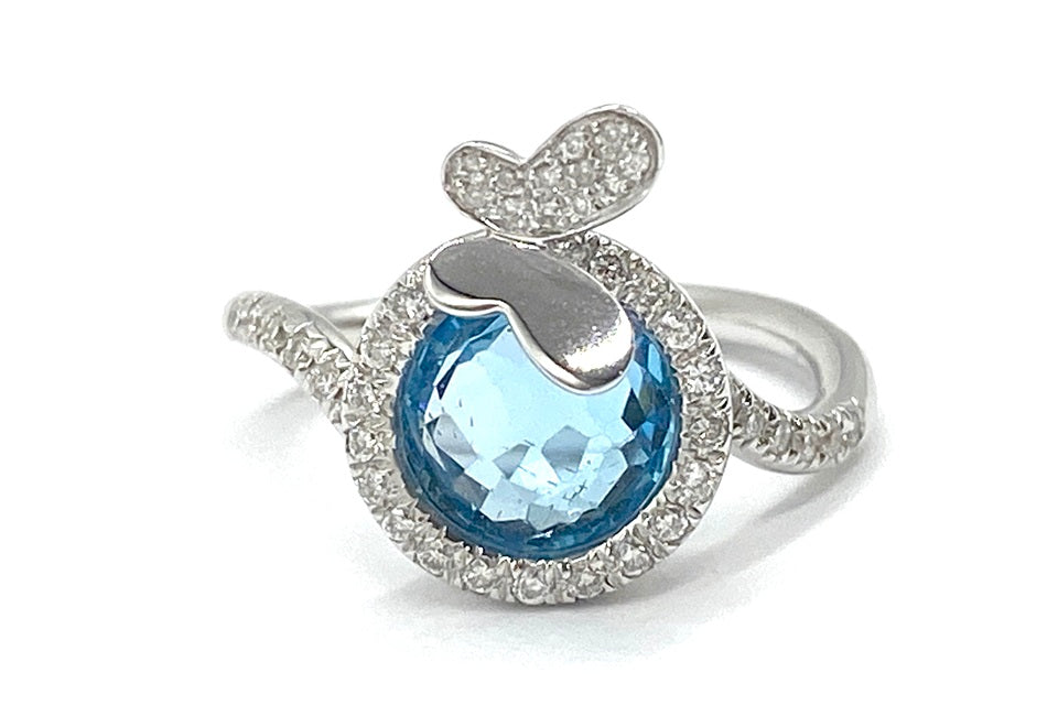 Blue Topaz K18WGブルートパーズ ダイヤモンドリング (NO.49371)