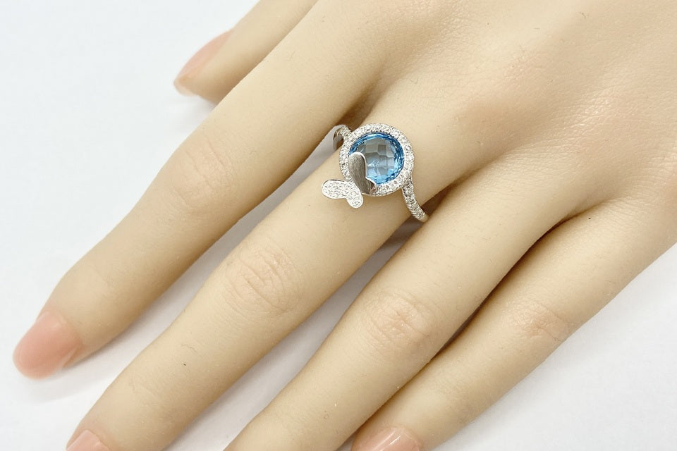 Blue Topaz K18WGブルートパーズ ダイヤモンドリング (NO.49371)
