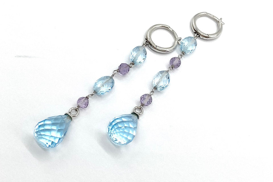 【Blue Topaz】K18WGブルートパーズ アメシストピアス (NO.49383)