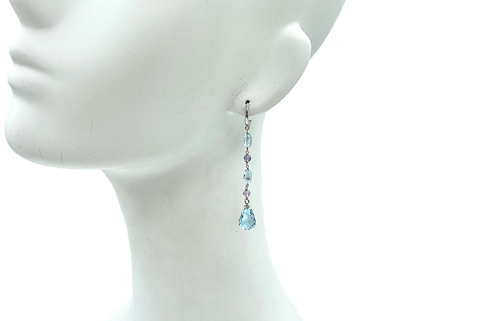 【Blue Topaz】K18WGブルートパーズ アメシストピアス (NO.49383)