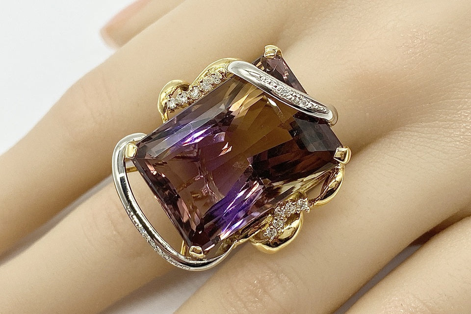 VINTAGE【ヴィンテージ】Ametrine K18/Pt900アメトリン ダイヤモンドリング (NO.49537)