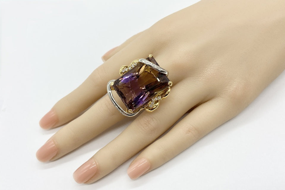 夢幻品質　愛と光の奇跡のクリスタル　幻のプレミアムナチュラルバイカラーアメトリン VINTAGE【ヴィンテージ】Ametrine K18/Pt900アメトリン ダイヤモンド