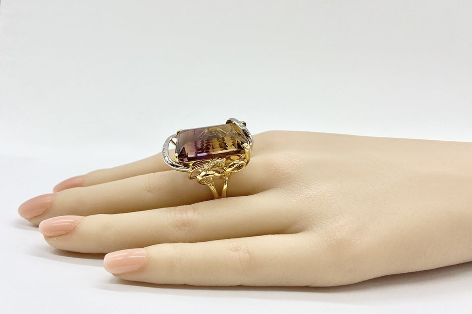 VINTAGE【ヴィンテージ】Ametrine K18/Pt900アメトリン ダイヤモンドリング (NO.49537)