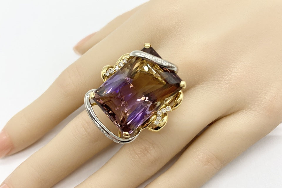 VINTAGE【ヴィンテージ】Ametrine K18/Pt900アメトリン ダイヤモンドリング (NO.49537)