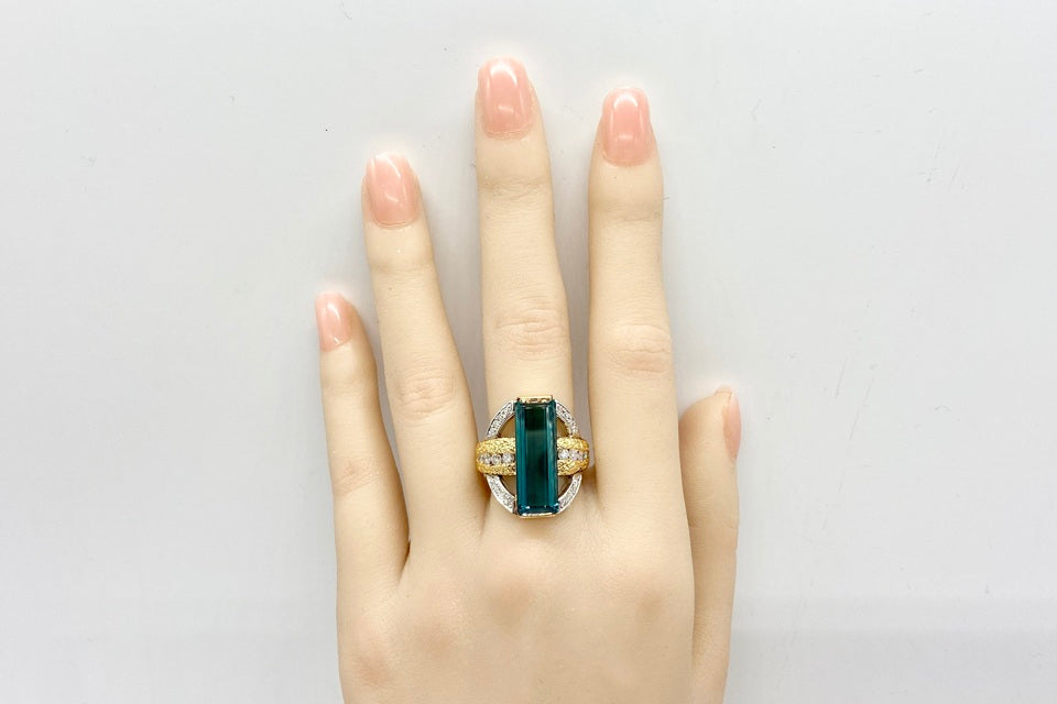TASAKI ダイヤモンドリング　K18 WG TASAKI 【タサキ】K18/WGグリーントルマリン ダイヤモンドリング