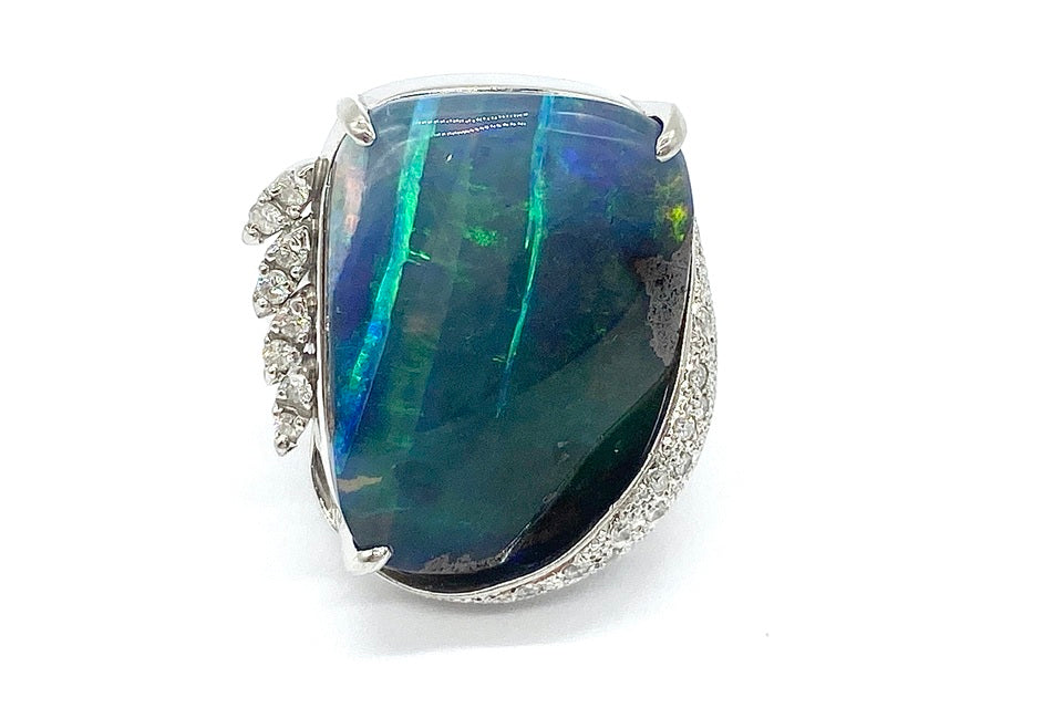 Boulder Opal Pt900ボルダーオパール ダイヤモンドリング (NO.49565)