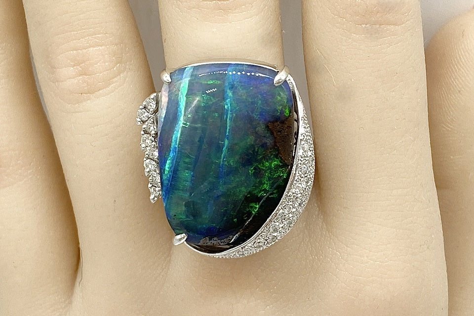 Boulder Opal Pt900ボルダーオパール ダイヤモンドリング (NO.49565)