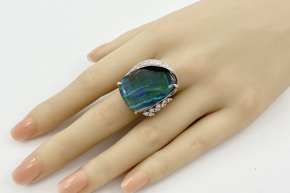 Boulder Opal Pt900ボルダーオパール ダイヤモンドリング (NO.49565)
