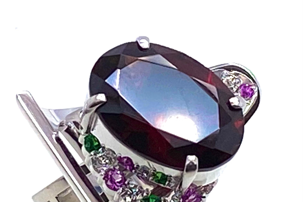 Garnet K18WGガーネット ピンクサファイヤ グリーンガーネット ダイヤモンドリング (NO.49579)