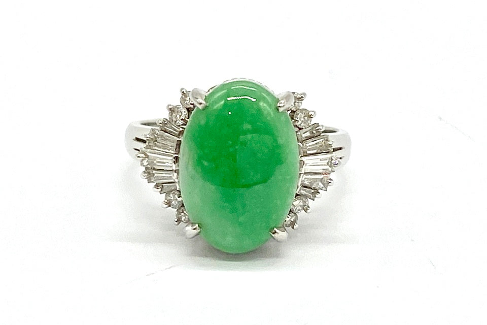VINTAGE【ヴィンテージ】Jadeite Pt900翡翠 ダイヤモンドリング (NO.49675)
