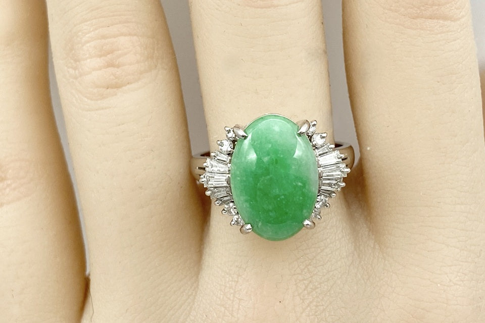 VINTAGE【ヴィンテージ】Jadeite Pt900翡翠 ダイヤモンドリング (NO.49675)