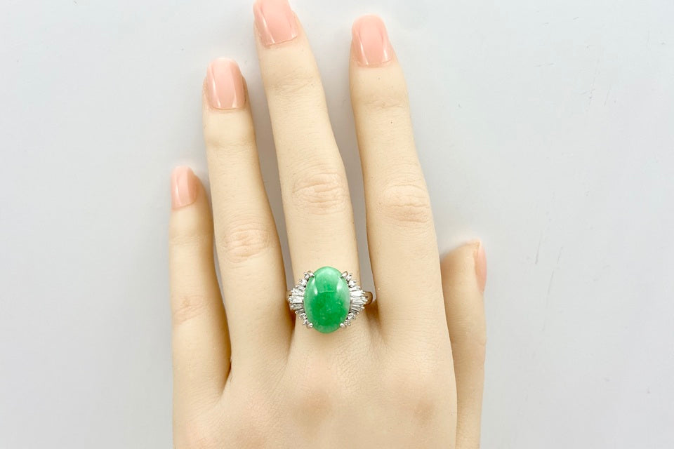 VINTAGE【ヴィンテージ】Jadeite Pt900翡翠 ダイヤモンドリング (NO.49675)