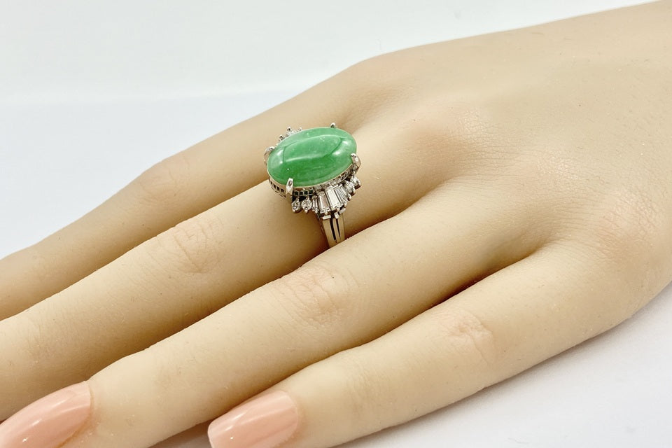 VINTAGE【ヴィンテージ】Jadeite Pt900翡翠 ダイヤモンドリング (NO.49675)