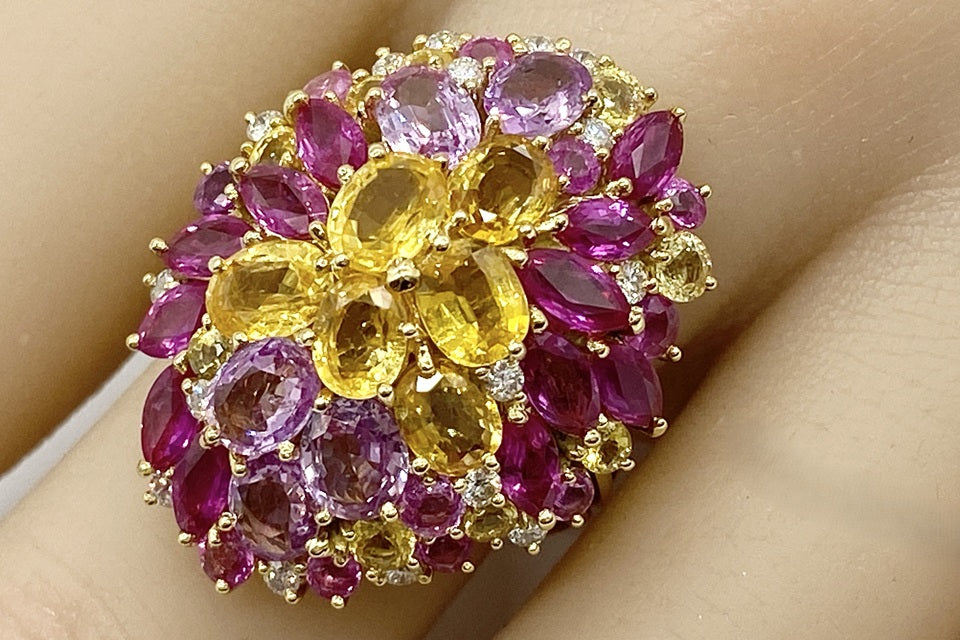Yellow Sapphire K18イエロー/ピンクサファイヤ ルビー ダイヤモンドリング (NO.49755)