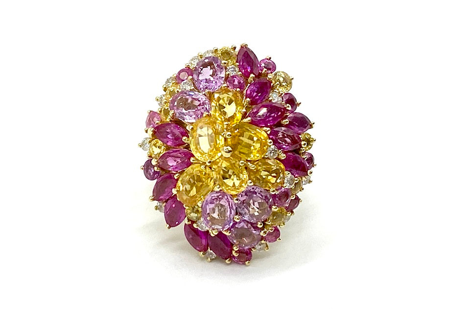 Yellow Sapphire K18イエロー/ピンクサファイヤ ルビー ダイヤモンドリング (NO.49755)