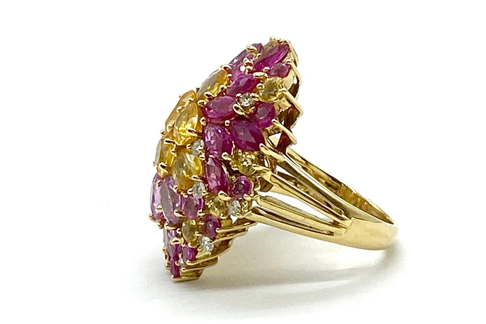 Yellow Sapphire K18イエロー/ピンクサファイヤ ルビー ダイヤモンドリング (NO.49755)
