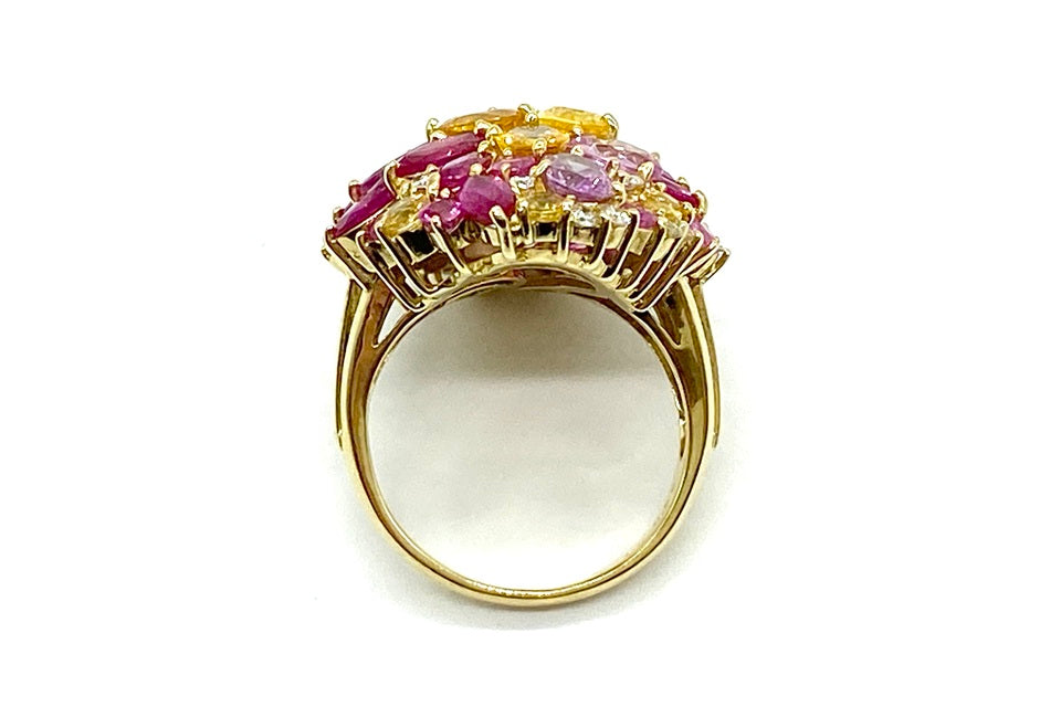 Yellow Sapphire K18イエロー/ピンクサファイヤ ルビー ダイヤモンドリング (NO.49755)