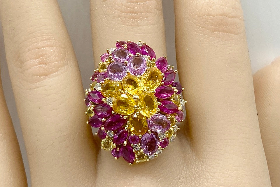 Yellow Sapphire K18イエロー/ピンクサファイヤ ルビー ダイヤモンドリング (NO.49755)