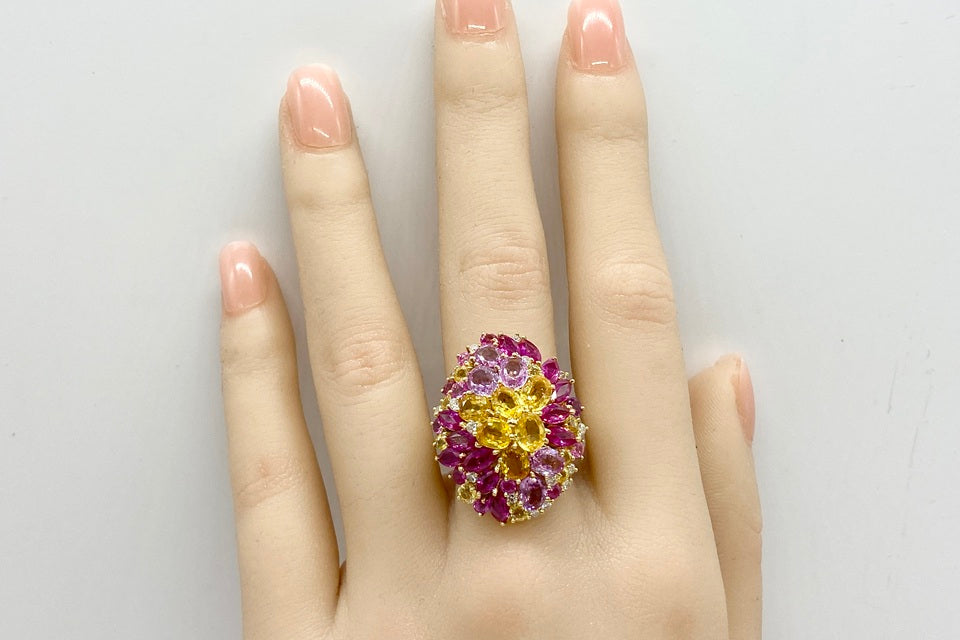 Yellow Sapphire K18イエロー/ピンクサファイヤ ルビー ダイヤモンドリング (NO.49755)