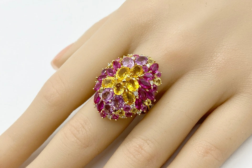 Yellow Sapphire K18イエロー/ピンクサファイヤ ルビー ダイヤモンドリング (NO.49755)