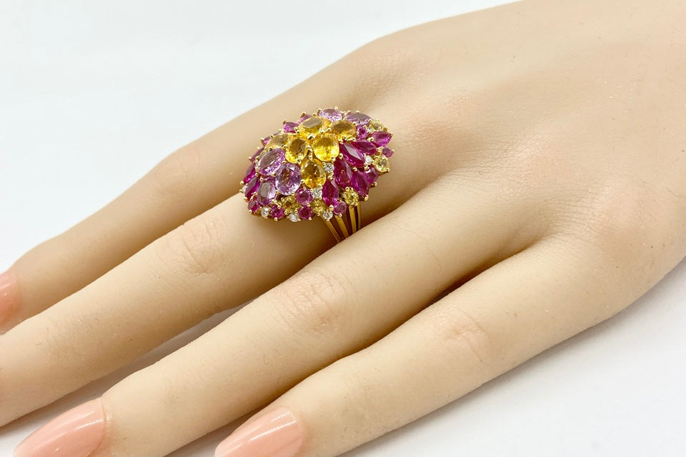 Yellow Sapphire K18イエロー/ピンクサファイヤ ルビー ダイヤモンドリング (NO.49755)