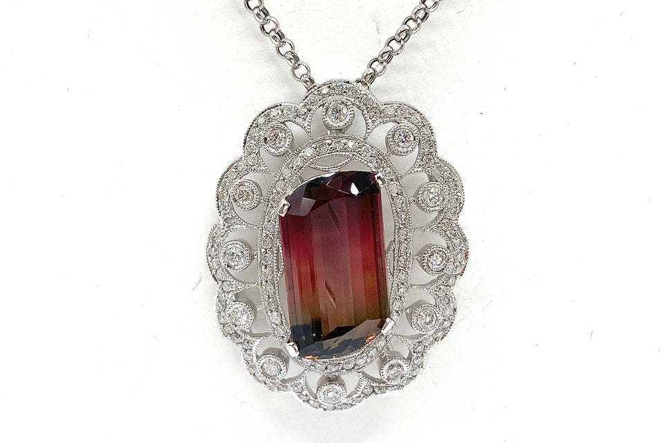 Bicolor Tourmaline K18WGバイカラートルマリン ダイヤモンドペンダント兼ブローチ (NO.49895)