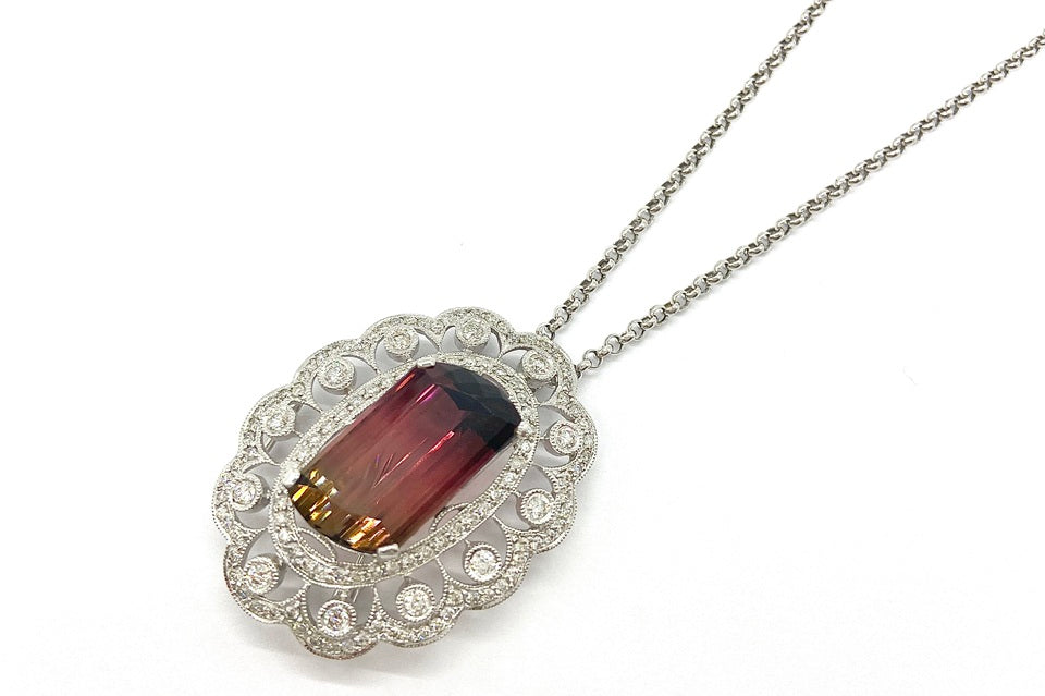 Bicolor Tourmaline K18WGバイカラートルマリン ダイヤモンドペンダント兼ブローチ (NO.49895)