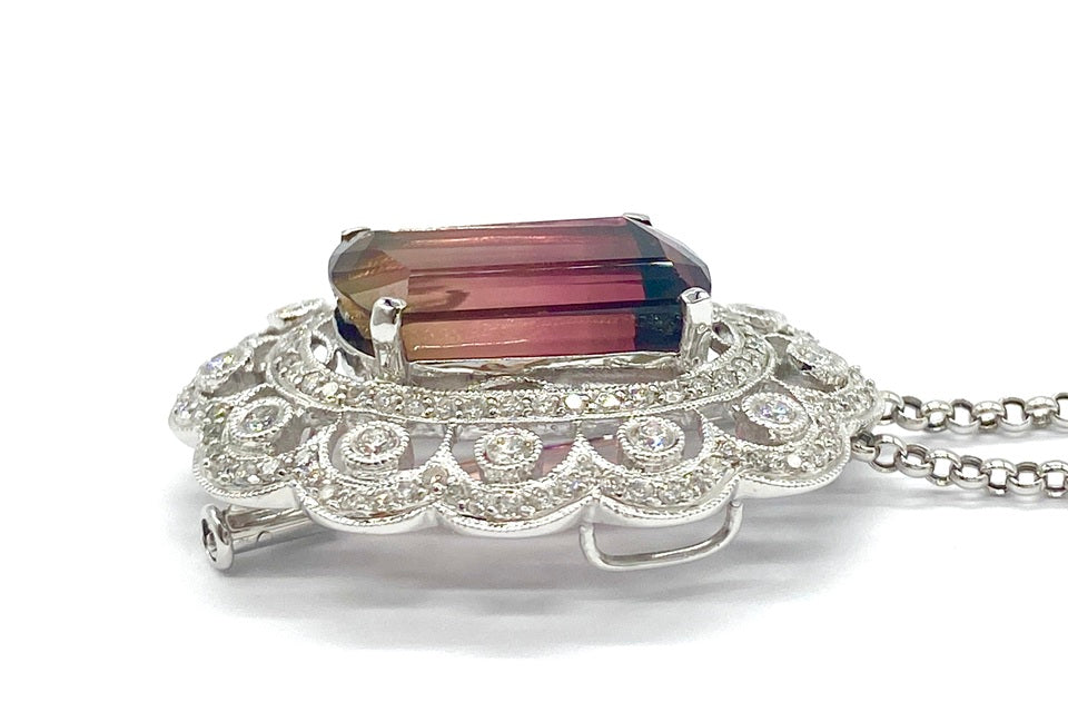 Bicolor Tourmaline K18WGバイカラートルマリン ダイヤモンドペンダント兼ブローチ (NO.49895)