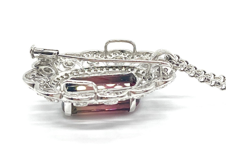 Bicolor Tourmaline K18WGバイカラートルマリン ダイヤモンドペンダント兼ブローチ (NO.49895)